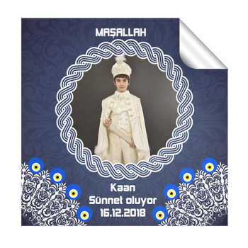 Lacivert Desen Sünnet  Kare Etiketi