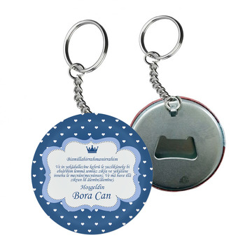 Lacivert Fonda Beyaz Kalpli Nazar Duası Temalı Arkası Açacak Anahtarlık