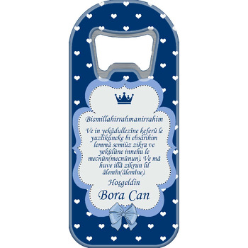 Lacivert Fonda Beyaz Kalpli Nazar Duası Temalı Uzun Magnet Açacak