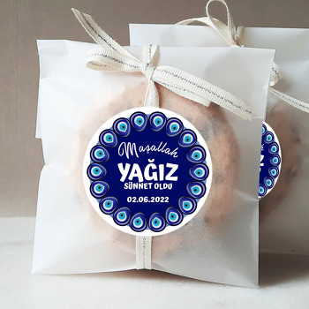 Lacivert Fonda Nazar Boncuğu Çerçeve ile Sünnet Temalı Sticker