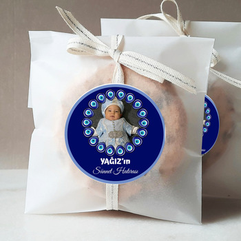 Lacivert Fonda Nazar Boncuğu Çerçeve ile Sünnet Temalı Sticker