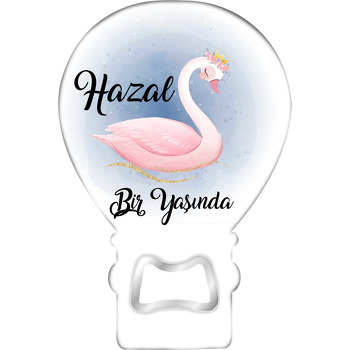 Lacivert Fonda Pembe Kuğu Temalı Balon Ahşap Magnet 