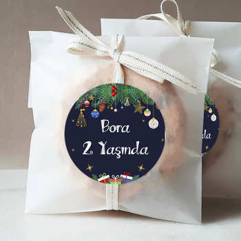 Lacivert Fonda Yılbaşı Süsleri Temalı Parti Sticker