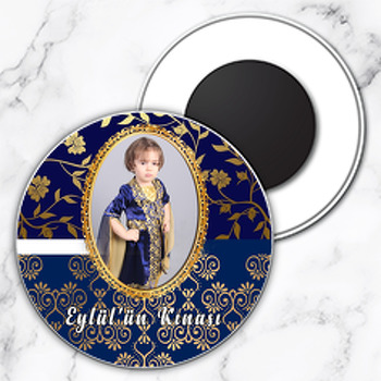 Lacivert Gold Temalı Resimli Daire Plastik Magnet