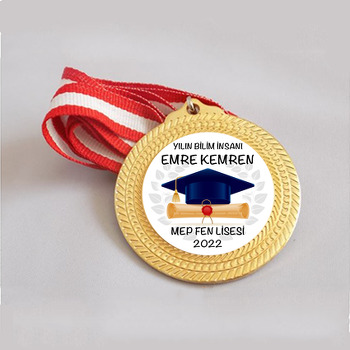 Lacivert Kep ile Diploma Temalı Metal Madalya