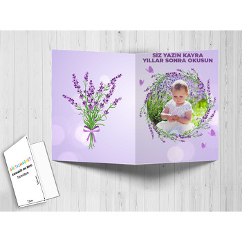 Lavanta Çerçeve ile Lila Fon Temalı Anı Kartı