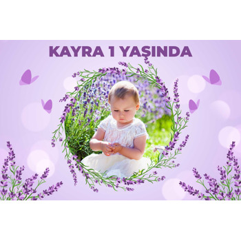 Lavanta Çerçeve ile Lila Fon Temalı Doğum Günü Magnet