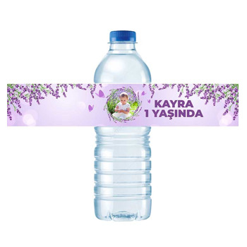 Lavanta Çerçeve ile Lila Fon Temalı Su Şişesi Etiketi