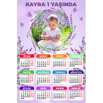Lavanta Çerçeve ile Lila Fon Temalı Takvim Magnet