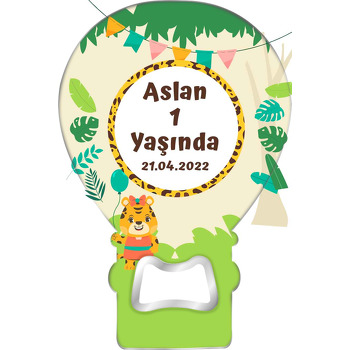 Leopar Desen Çerçeve ile Yaprak Temalı Balon Ahşap Magnet 