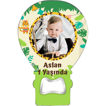 Leopar Desen Çerçeve ile Yaprak Temalı Balon Ahşap Magnet 