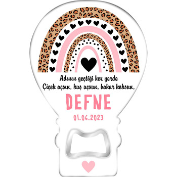 Leopar Desen ile Siyah Kalpli Gökkuşağı Temalı Balon Magnet Açacak