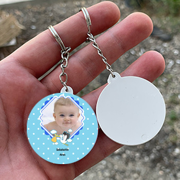 Leylek 2 Temalı Hoşgeldin Bebek Daire Plastik Anahtarlık
