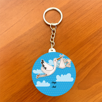 Leylek Temalı Hoşgeldin Bebek Daire Plastik Anahtarlık