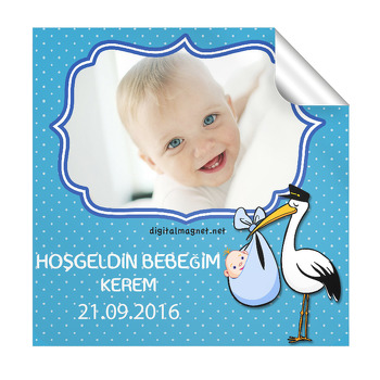 Leylekli Hoşgeldin Erkek Bebek  Kare Etiket