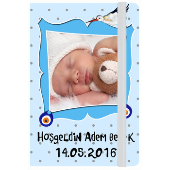 Leylekli Hoşgeldin Erkek Bebek Kişiye Anı Özel Defter