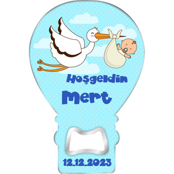 Leylekte Bebek ile Mavi Fon Temalı Balon Magnet Açacak