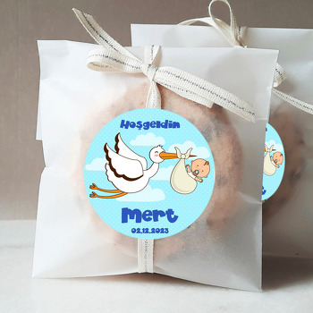 Leylekte Bebek ile Mavi Fon Temalı Sticker