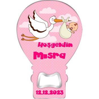 Leylekte Bebek ile Pembe Fon Temalı Balon Magnet Açacak