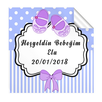 Lila Ayakkabı ile Kurdele Temalı Kare Parti Etiket