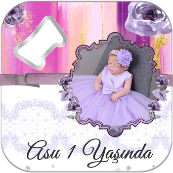 Lila Çiçek Desen Temalı Kare Magnet Açacak