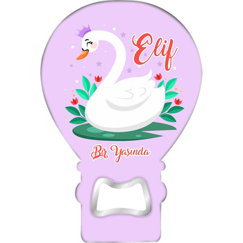 Lila Fon ile Taçlı Kuğu Temalı Balon Ahşap Magnet 