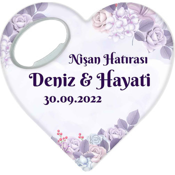 Lila Fonda Güller ile Zambaklar Temalı Kalp Şekilli Magnet Açacak