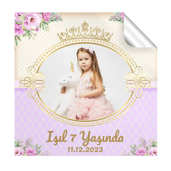 Lila Güller ile Gold Puantiyeli Fon Temalı Kare Etiket