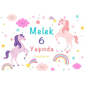 Lila ile Pembe Unicorn Temalı Doğum Günü Afiş
