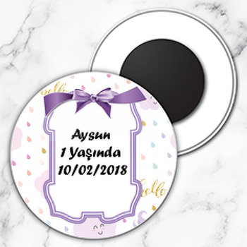 Lila Kurdela Temalı Daire Plastik Magnet