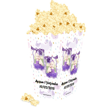 Lila Kurdela Temalı Popcorn Kutusu