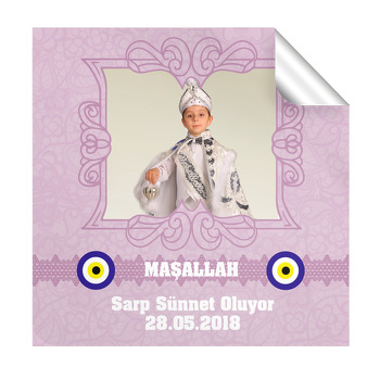 Lila Renk Desen Çerçeveli  Sünnet  Kare Etiket