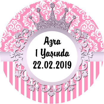 Lila Taç Damask Temalı Daire Plastik Anahtarlık