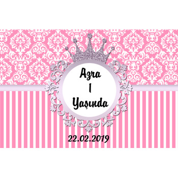 Lila Taç Damask Temalı Doğum Günü Magnet