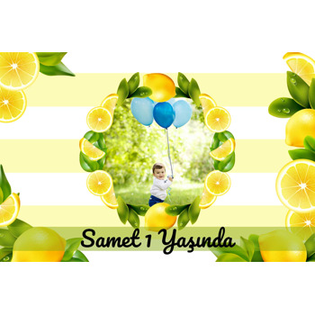 Limon Çerçeve ile Çizgili Fon Temalı Doğum Günü Afiş