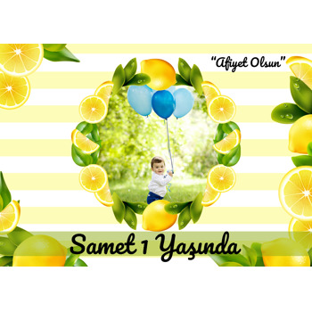Limon Çerçeve ile Çizgili Fon Temalı Doğum Günü Amerikan Servis