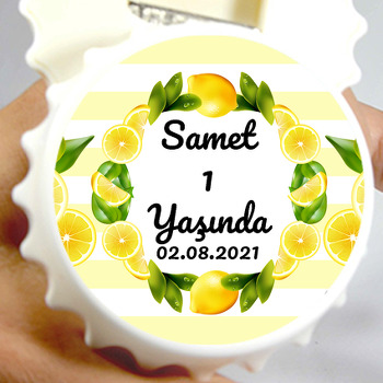 Limon Çerçeve ile Çizgili Fon Temalı Kapak Şekilli Magnet Açacak