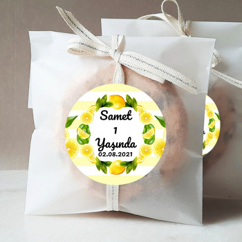 Limon Çerçeve ile Çizgili Fon Temalı Sticker