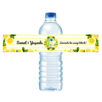 Limon Çerçeve ile Çizgili Fon Temalı Su Şişesi Etiketi