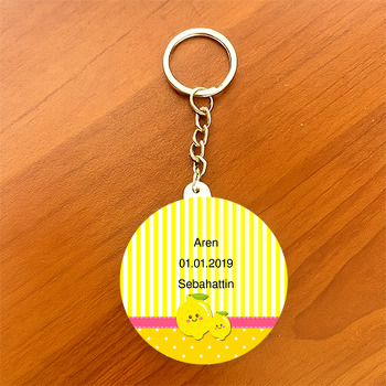 Limon Temalı Daire Plastik Anahtarlık 