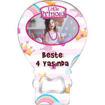 Little Princess ile Taç Temalı Balon Ahşap Magnet 