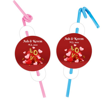 Love Balonlar  Temalı Pipet ve Kartı