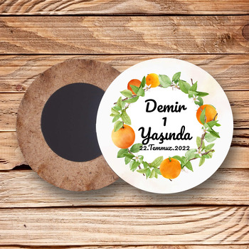 Mandalina Temalı Ahşap Daire Magnet