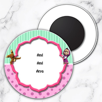 Maşa İle Koca Ayı Temalı Daire Plastik Magnet 01