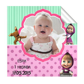 Masha Ve Medved Temalı  Kare Etiket 2