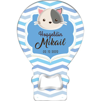 Maskeli Kedi ile Mavi Zigzag Fon Temalı Balon Magnet Açacak