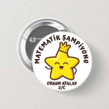 Matematik Şampiyonu Taçlı Yıldız Temalı İğneli Buton Rozet