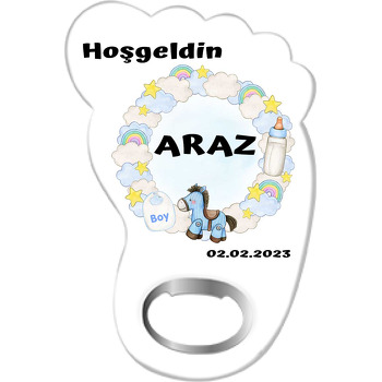 Mavi Atlı Bulut Çerçeve Temalı Ayak İzi Magnet Açacak