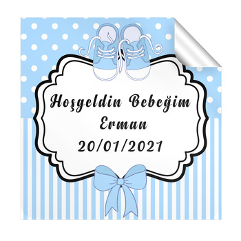 Mavi Ayakkabı ile Kurdele Temalı Kare Parti Etiket