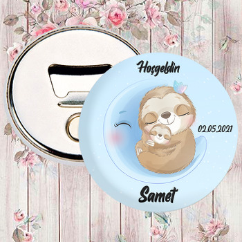 Mavi Ayda Tropikal Anne Çocuk Temalı Magnet Açacak